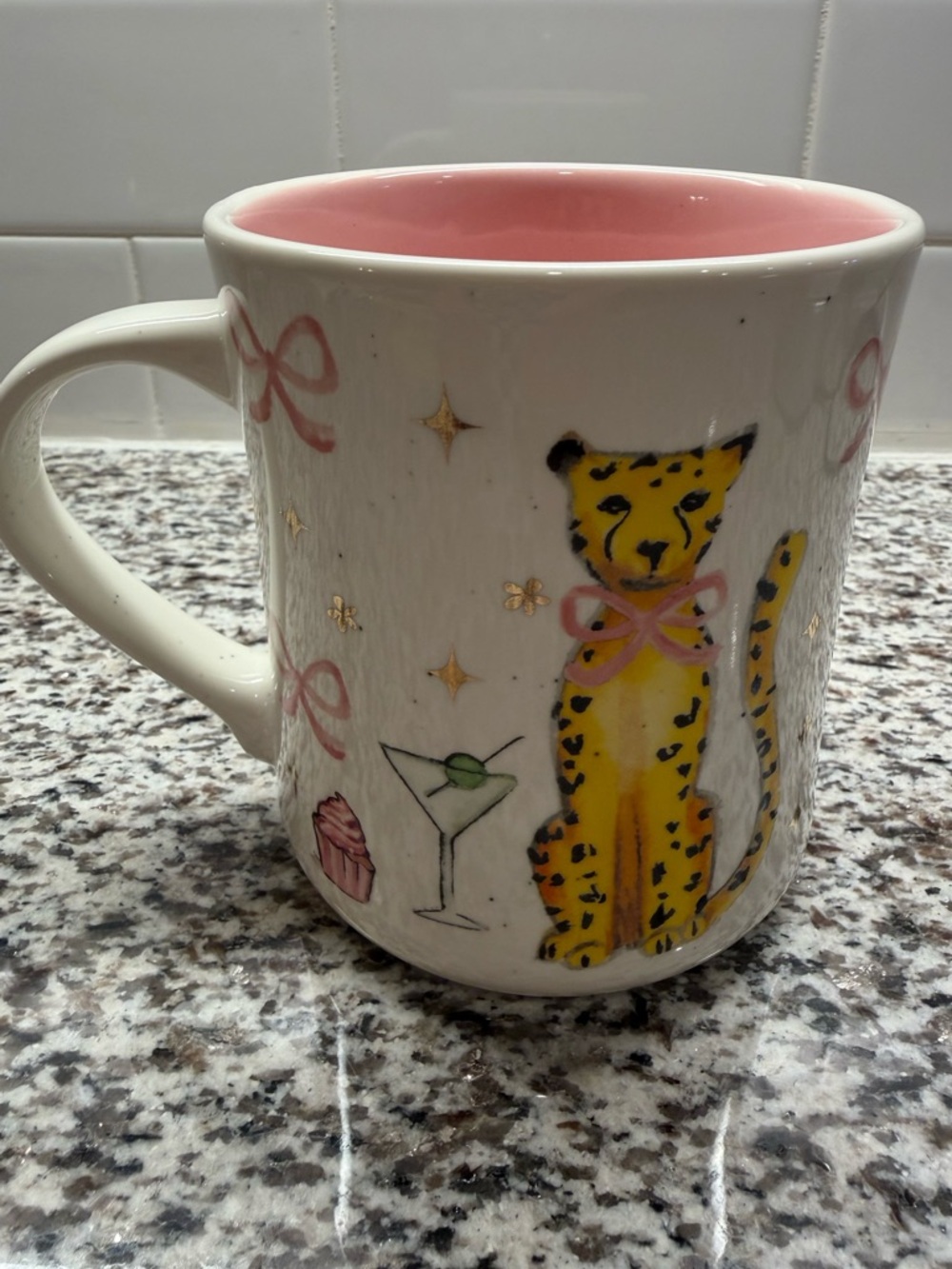 Petal & Pearl Cheetah Cocktail Mug - Pink Bow & Martini Glass Cupcake
